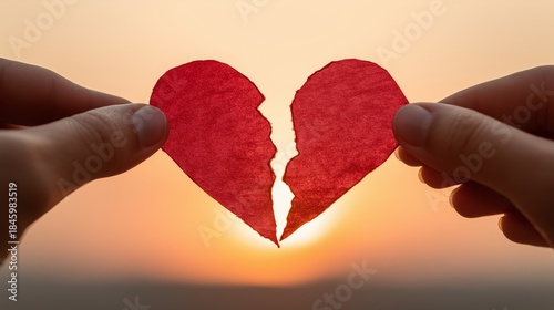 Broken heart concept representing relationship crisis, separation, emotional stress, and mental health topics. Therapy services, counseling promotion, divorce law, psychology platforms and social