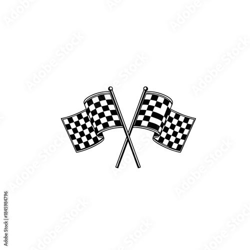 Bold vector design of two iconic checkered racing flags, symbolizing the thrilling finish line, speed, and competitive victory in motorsport events
