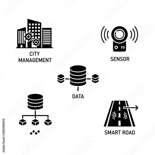 Modern city management with smart road technology and data sensors, perfect for illustrating efficient urban planning and innovative infrastructure solutions