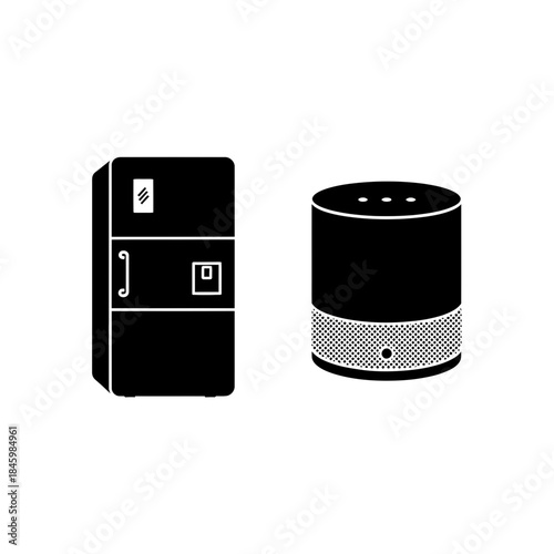 Smart home convenience featuring refrigerator and voice assistant device, a modern kitchen automation concept for streamlined living in a connected world