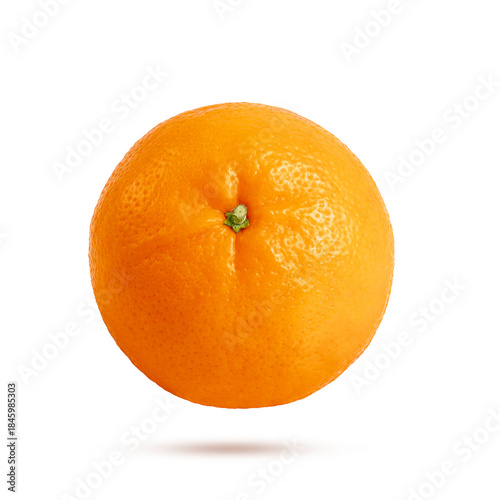 Falling whole fresh orange fruit isolated on white background