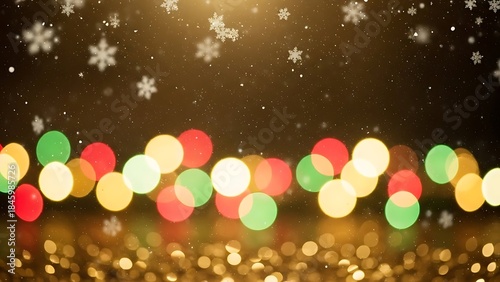 Abstract glowing bokeh circles and soft falling snow create a beautiful winter holiday background