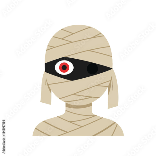 A cartoon mummy icon, with bandages wrapped around its head and body, and one red and white eye visible behind a black eye patch.