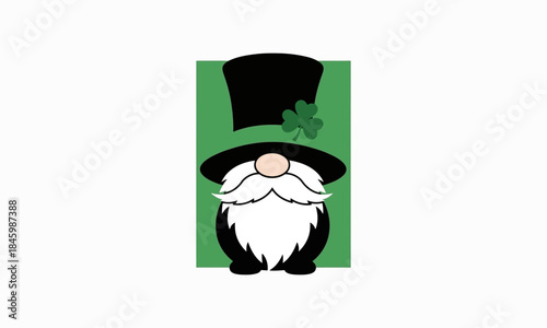 A charming illustration of a gnome wearing a top hat and a shamrock, perfect for St. Patrick's Day.