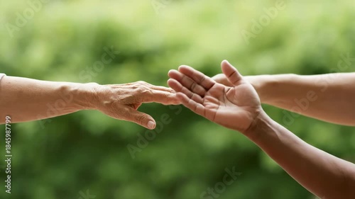 Diverse hands reaching and connecting in unity and supportive gesture