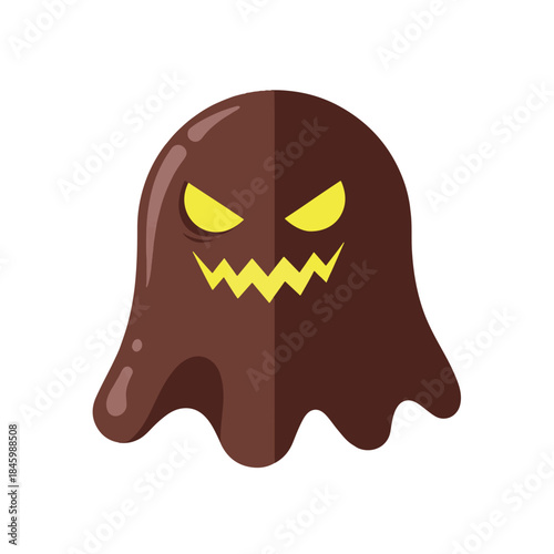 A cartoonish brown ghost or blob monster with glowing yellow angry eyes and a jagged mouth, isolated on a white background, resembling a spooky chocolate character.