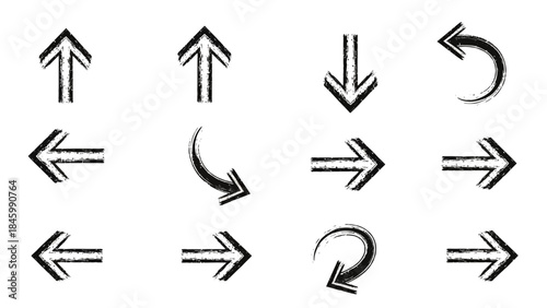 Collection of Grunge Style Arrows for Navigation, Direction, and Design Elements on White