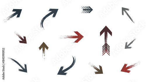 Collection of grunge-style arrows pointing in various directions, great for navigation and design elements