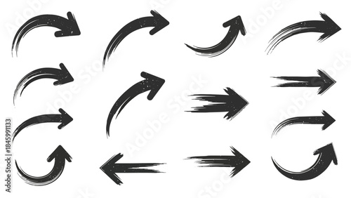 Set of Various Drawn Arrows on White Background