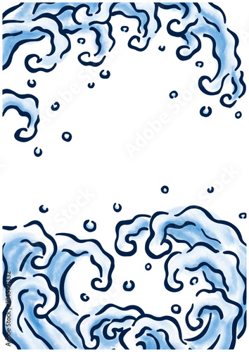 和風の波模様フレーム｜日本伝統模様・余白あり・和背景ベクター