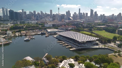Aerial drone view of the New Sydney Fish Market in the Blackwattle Bay Precinct of Glebe, Sydney NSW, Australia in December 2025    