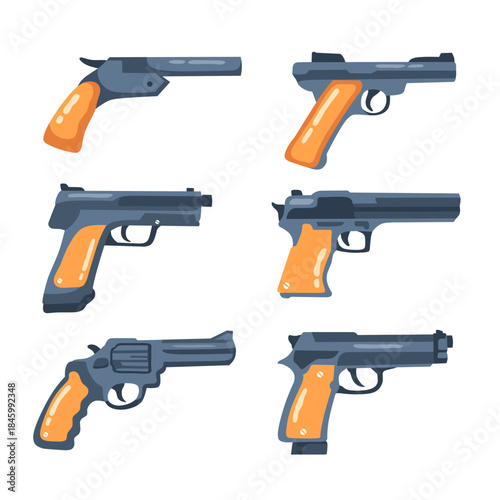 set of various pistols vector.illustration of collection of firearms isolated on white background