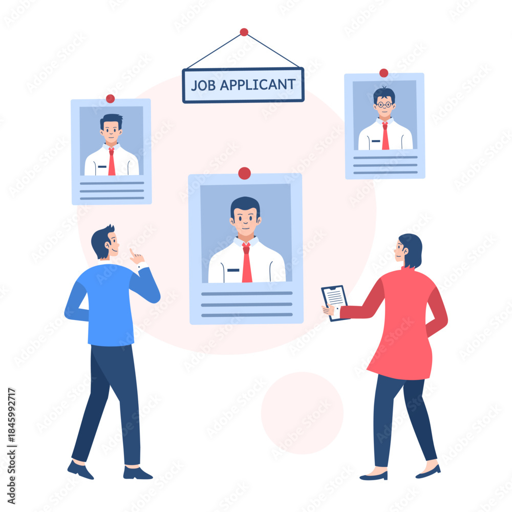 Fototapeta premium employee candidate selection process. Illustration of selecting job applicants. Vector isolated on white background