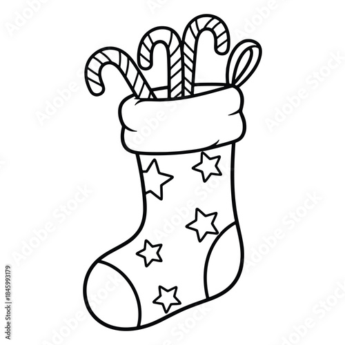 Charming Vector Outline of Christmas Stocking with Sweet Candy Treats for Festivities