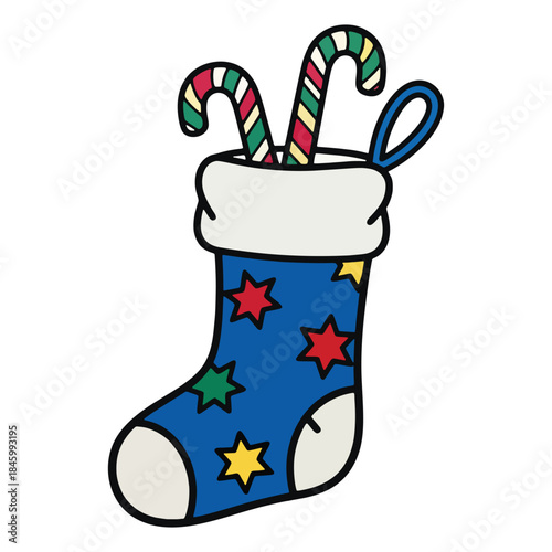Festive Christmas Stocking Vector Art with Candy Canes - Holiday Decoration Illustration