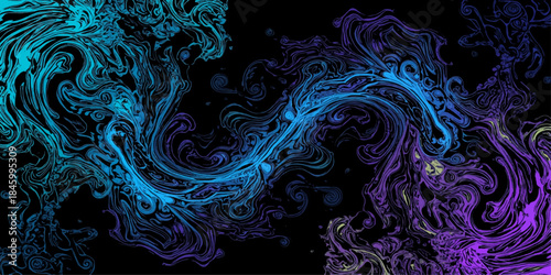 Abstract blue fractal background with a swirling water wave texture, artistic smoke pattern, and light effects