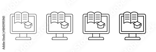 Online Courses Icons Vector Set In Different Stroke Line Style