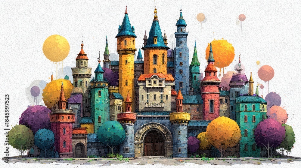 Obraz premium Vibrant Fantasy Castle Cityscape