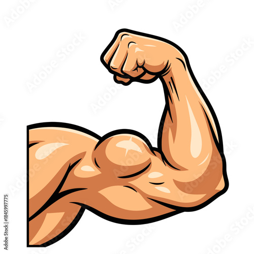 Strong muscular arm flexing bicep