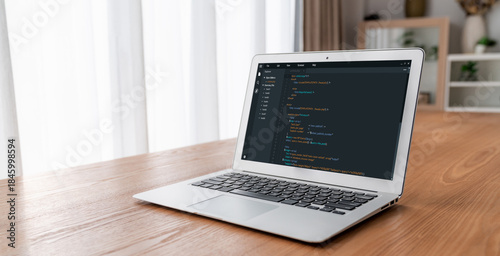 Software development programming on computer screen for modish application and program coding