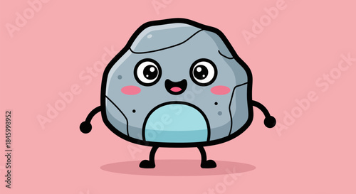 Cute cartoon rock character with happy smiling face and tiny arms.