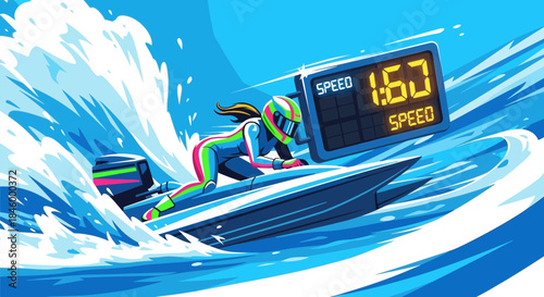 Woman Riding Jet Ski at High Speed.