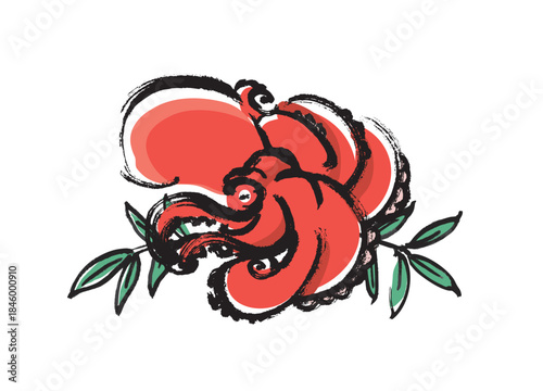 タコの墨絵イラスト