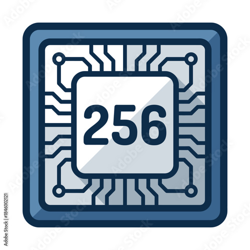  Programmers' Day 256 Badge Vector - Flat Microchip Emblem. Microchip with 256 Number Icon Representing Digital Technology and Computing.