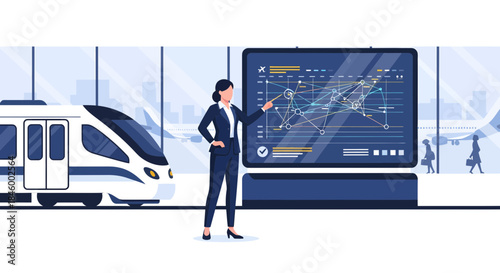 Woman Looking at Train Schedule Display.