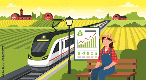 Woman Sitting on Bench Near Train Station.