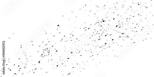 A grunge vector illustration featuring a black ink splat with flying liquid paint splashes and water drops forming a textured art pattern on a light black and white wallpaper background