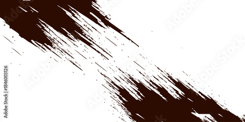 Abstract grunge texture featuring a black ink splash and white paint splatter design element with liquid drip stains and brush stroke patterns on a vector silhouette background