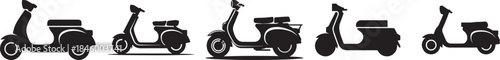 Set of Scooter Silhouette Black and White Vector Illustration