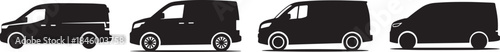 Set of Electric Van Silhouette Black and White Vector Illustration