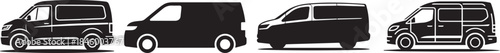 Set of Electric Van Silhouette Black and White Vector Illustration
