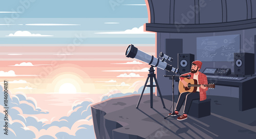 Astronomer Observing Stars with Telescope.