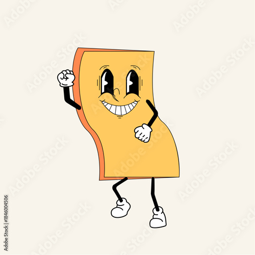 A yellow paper boy mascot with smile character concept design. Icon of simply character smile with hand and foot. Vector illustration.