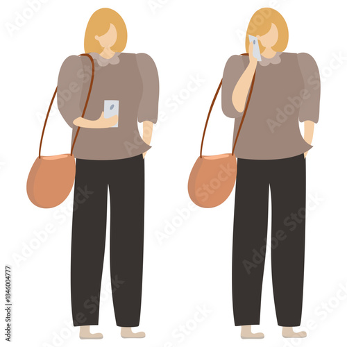 Two modern female characters holding smartphones, illustrating communication, phone calls, and everyday digital interaction