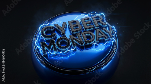 Cyber Monday 3D Lettering With Neon Blue Accents And Electric Energy