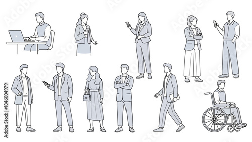 Outline vector illustration of culturally neutral human characters
