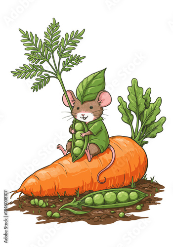 Manti Mouse Enjoys Gardening Under the Warm Sun, Tending to Fresh Vegetables in a Vibrant Garden Filled With Life and Color