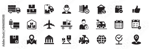 Basic Logistic Industry and Logistics Icons Collection for Transport, Delivery, and Logistics Management