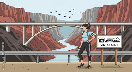 Woman Standing at Vista Point Looking.