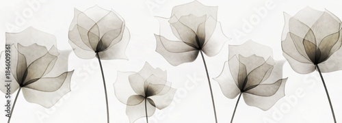 Transparent flowers in a watercolor style. A natural floral banner for decor, wallpaper, packaging, textiles, and interiors.