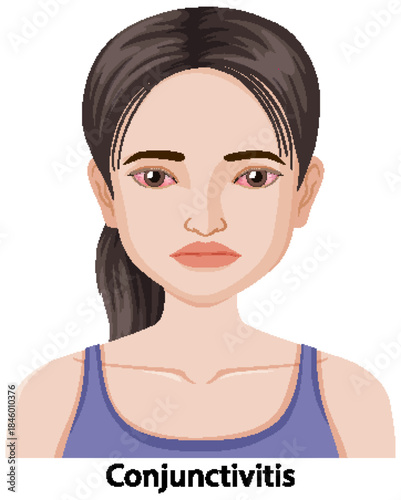 Young Woman With Conjunctivitis Symptoms Vector Illustration