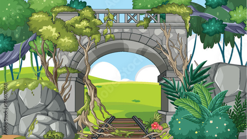 Abandoned Railway Bridge Overgrown in Lush Green Valley