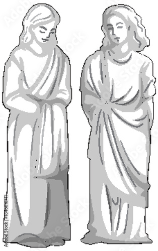 Two Ancient Women in Classical Draped Robes Illustration