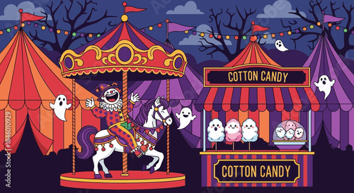 Halloween Carousel with Ghostly Horses and Candy.
