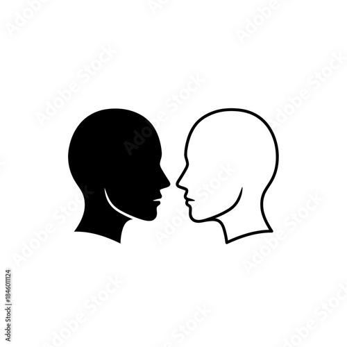 Two Human Heads Facing Each Other Black and White Icons Keywords: heads, profile, human, face, silhouette, outline, black