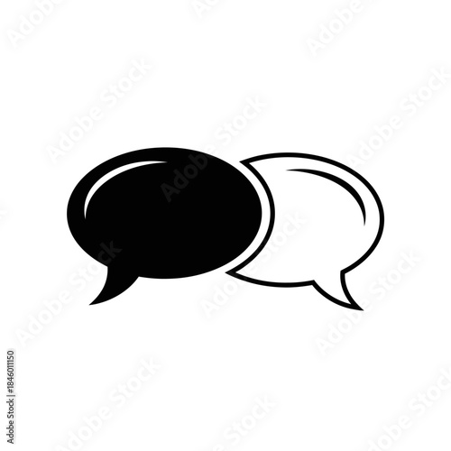 Two Intersecting Speech Bubbles One Solid Black One Outline on White chat dialogue